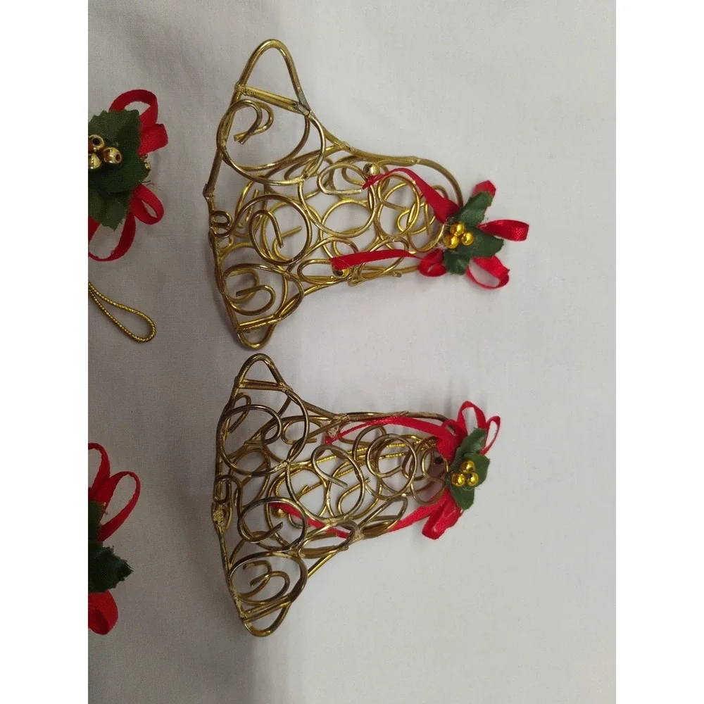 6pc Metal Tree & Star Christmas Ornaments Rustic Cottage‎ Vintage Gold Tone
